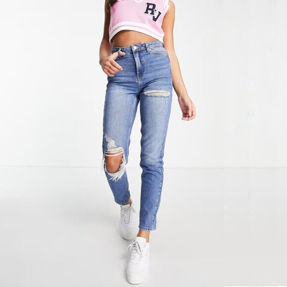 Topshop Denim - 2/$30 Topshop Super-Rip Mom jeans Straight Mid Blue W26 #9276